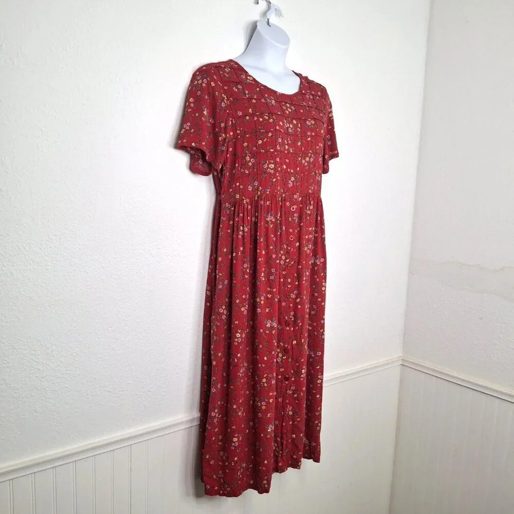 Erika & Co Floral Babydoll Maxi Summer Dress Sz L Boho Cottagecore Peasant - Picture 4 of 16